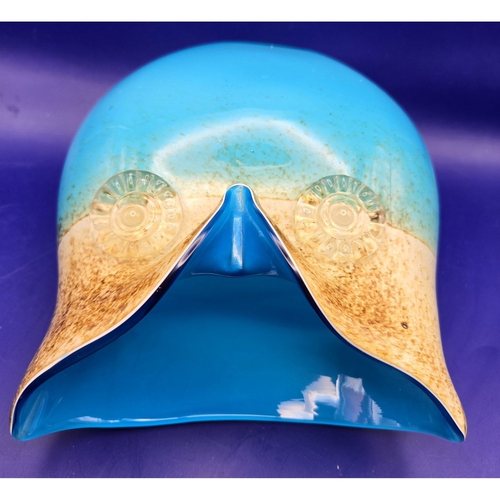 Blenko Style Vase Owl. Vintage Hand Blown. Aqua, Turquoise, and Tan.(#4) - Picture 9 of 12